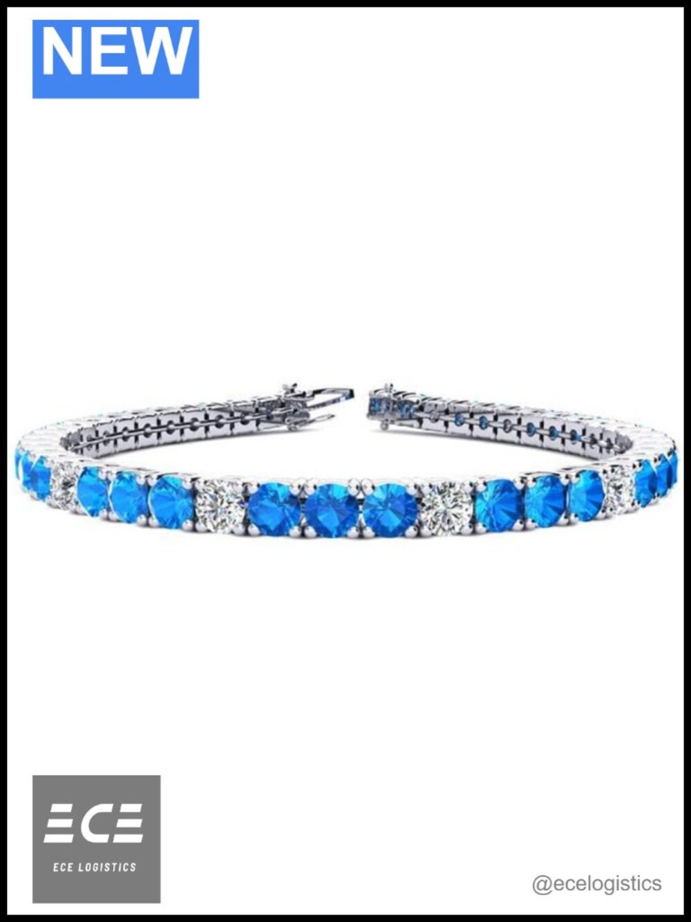 11 Carat Simulated Gemstone Tennis Bracelet 14K White Gold Plated 925 Sterling